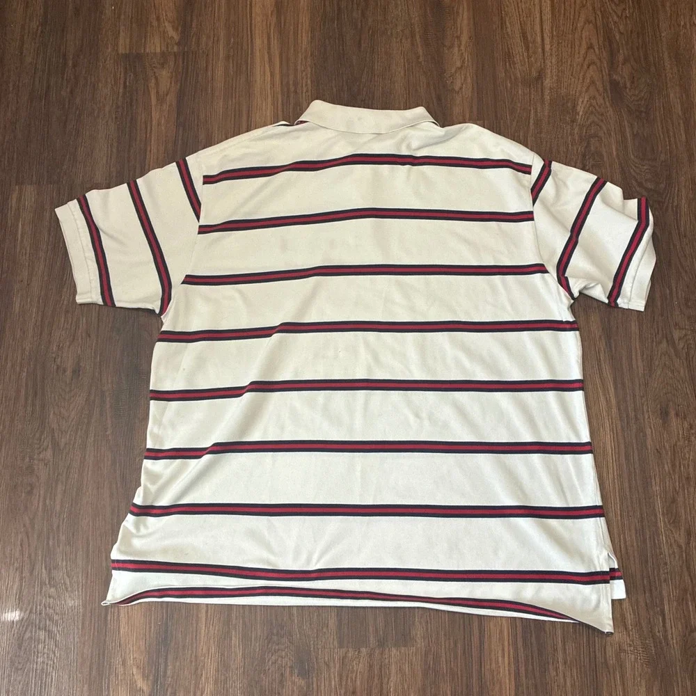 VTG Polo Ralph Lauren Polo Shirt Mens 3XL Big White Striped Cotton Short Sleeve